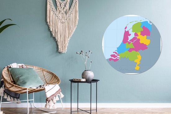 Illustration colorée d'une carte des Nederland Assiette en plastique cercle mural ⌀ 90 cm - impression photo sur cercle mural / cercle vivant (décoration murale)