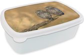 Broodtrommel Wit - Lunchbox - Brooddoos - Uilen paar - 18x12x6 cm - Volwassenen