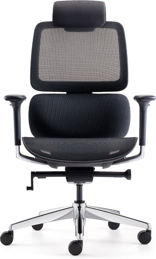 OrangeLabel bureaustoel 29 Series Sync 3 met Mesh zitting en rug. Uitvoering hoofdsteun en verchroomd voetenkruis