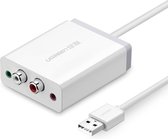 UGREEN USB Cinch Adapter Externe USB Soundkaart Adapter USB naar Cinch met 3,5mm Hoofdtelefoon en Microfoon Ondersteuning voor PC PS4 PS3 Raspberry Pi en meer Wit