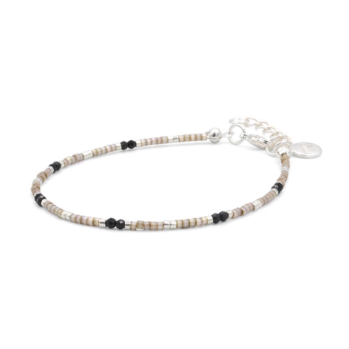 Mint15 Armband 'Shiny Taupe & Black Beads' - Zilver