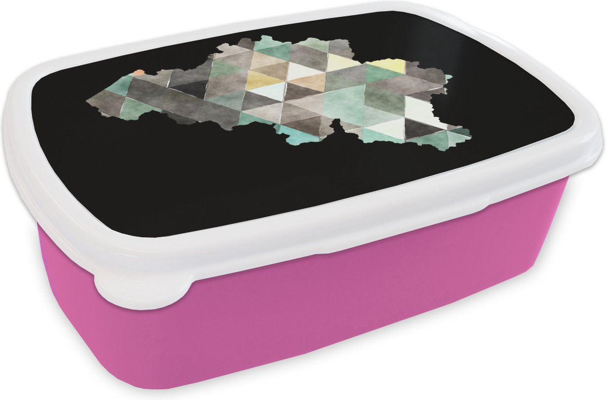 Broodtrommel Roze - Lunchbox - Brooddoos - Kaart - België - Driehoek - 18x12x6 cm - Kinderen - Meisje