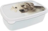Broodtrommel Wit - Lunchbox Labrador puppy portret - Brooddoos 18x12x6 cm - Brood lunch box - Broodtrommels voor kinderen en volwassenen