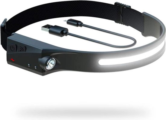 Molisan LED Hoofdlamp 230° - Te bedienen met bewegingssensor - Oplaadbaar USB Type C - 350 lumen - IPX4 Waterdicht - 46 Meter bereik - 5 verschillende standen - Verstelbare hoofdband