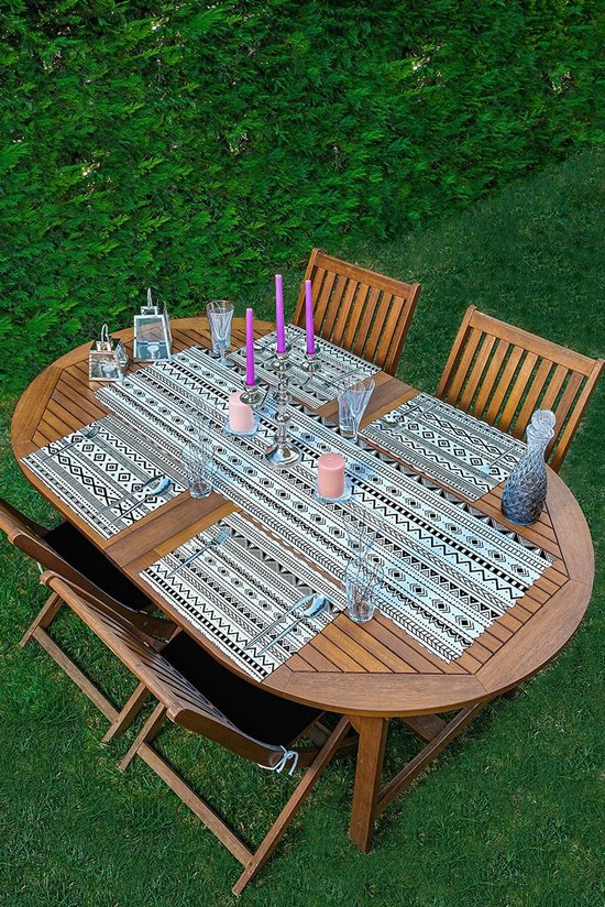 Zethome Placemat en loper set 5 stucks Placemat Katoen Zwart Wit