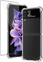 Hoesje geschikt voor Samsung Galaxy Z Flip 3 - Screenprotector - Verstevigde Hoeken Transparante Case