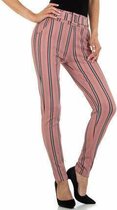 Chic & mode broek gestreept roze meerkleurig L/XL