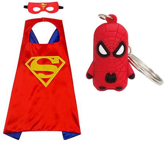 Superman verkleedpak - Verkleedkleding Meisje - Rode Cape + Masker| Spiderman Hanger|Verkleedkleding Jongens - One Size