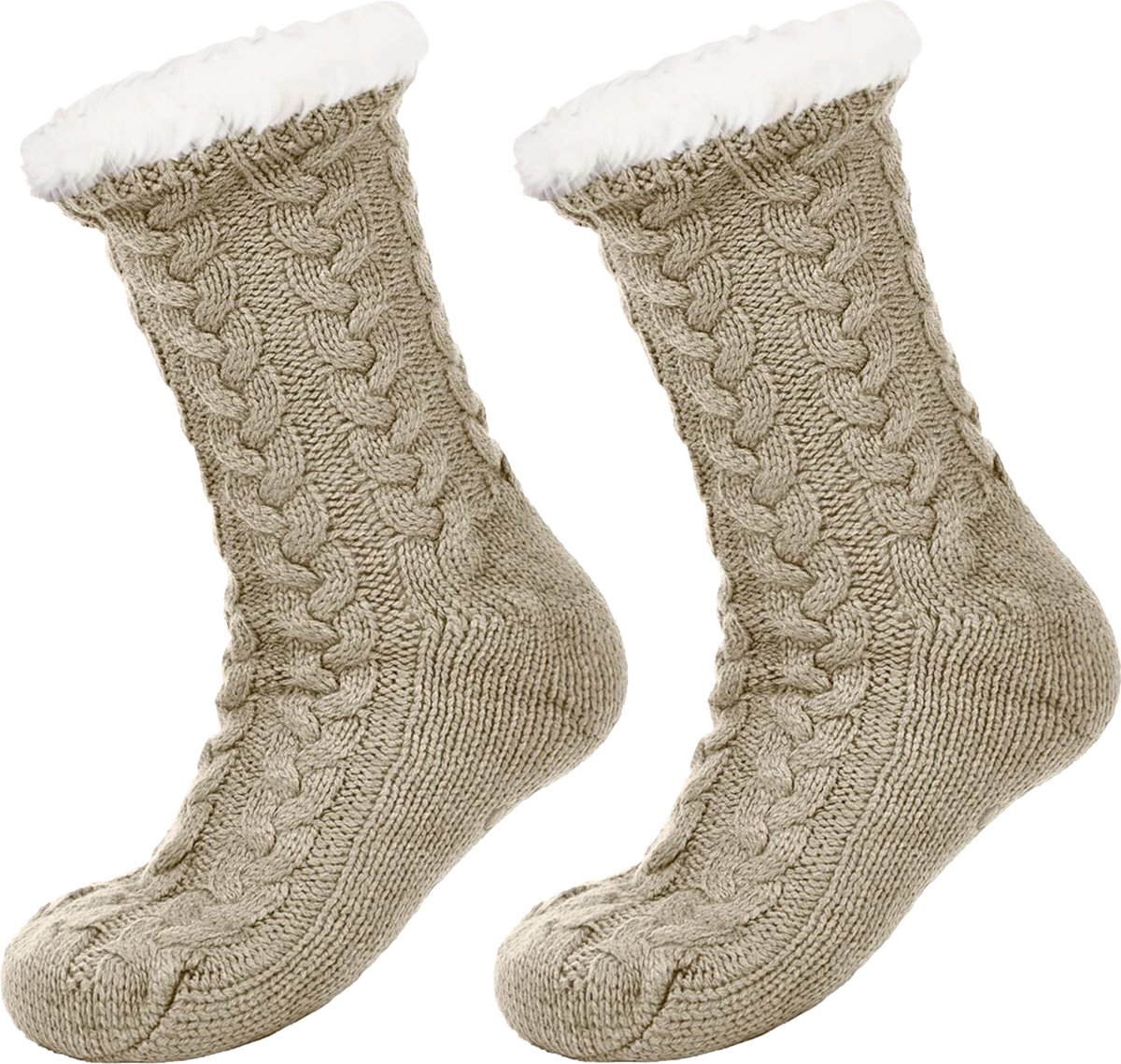 JAXY Huissokken - Huissokken Dames en Heren - Verwarmde sokken - Anti Slip Sokken - Fleece Sokken - Dikke Sokken - Fluffy Sokken - Slofsokken - Warme Sokken - Bedsokken - Gevoerde Sokken - Winter Sokken - Khaki - JAXY