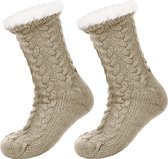 JAXY Huissokken - Huissokken Dames en Heren - Verwarmde sokken - Anti Slip Sokken - Fleece Sokken - Dikke Sokken - Fluffy Sokken - Slofsokken - Warme Sokken - Bedsokken - Gevoerde Sokken - Winter Sokken - Khaki