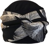 Chemo muts dames van Softies - Cap Donkerblauw met tulband wit motief, 2 in 1.