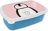 Broodtrommel Blauw - Lunchbox - Brooddoos - Pinguïn - Kinderen - Roze - 18x12x6 cm - Kinderen - Jongen
