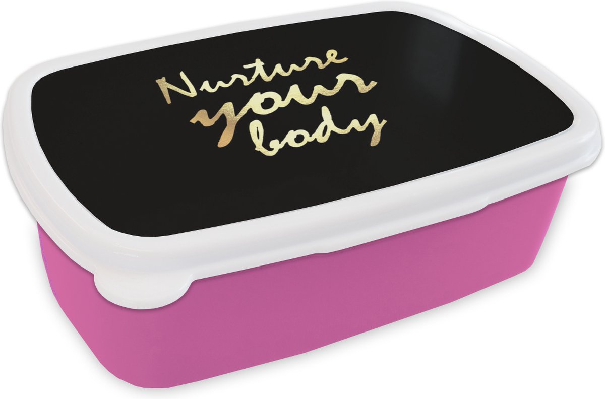 Broodtrommel Roze - Lunchbox - Brooddoos - Quotes - Gezond - Goud - 18x12x6 cm - Kinderen - Meisje