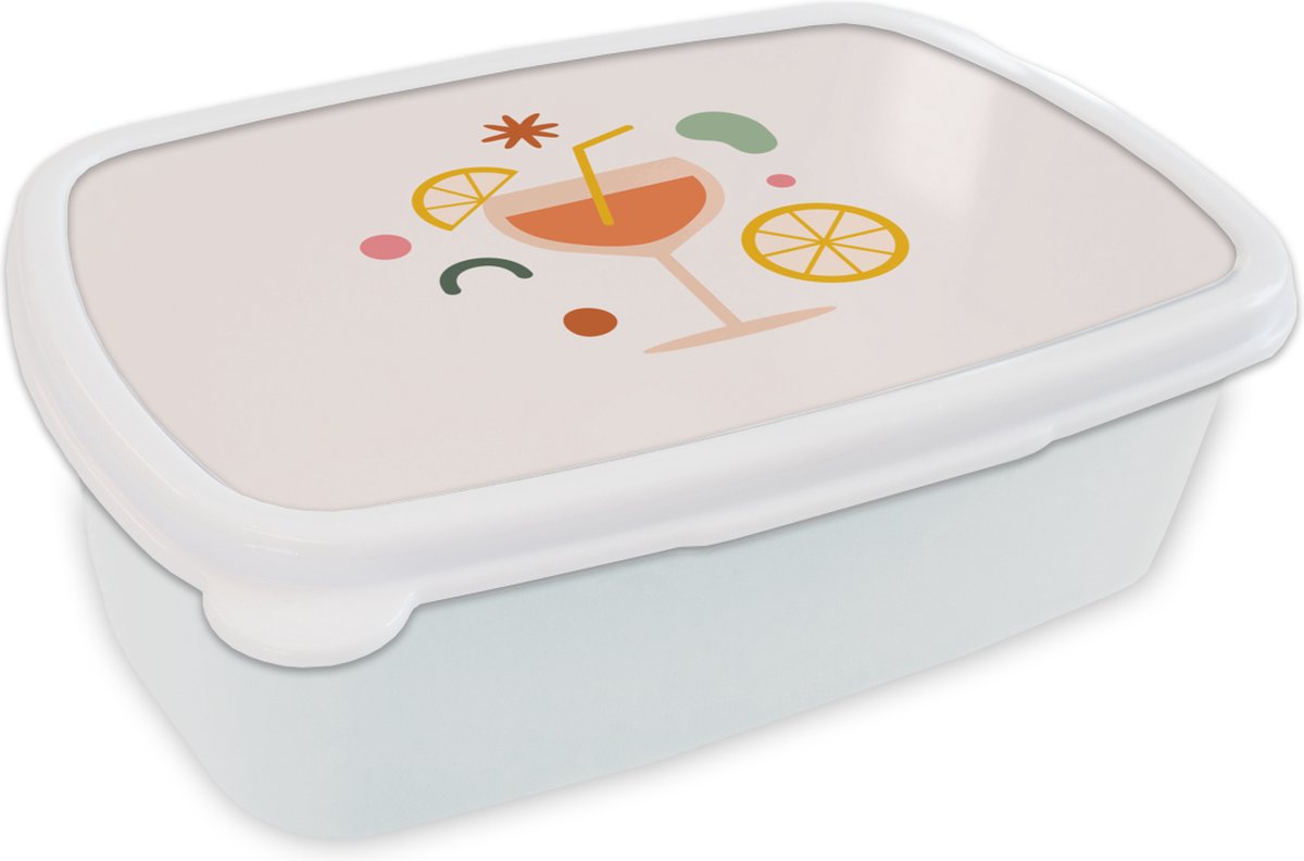 Broodtrommel Wit - Lunchbox - Brooddoos - Cocktail - Rietje - Fruit - 18x12x6 cm - Volwassenen