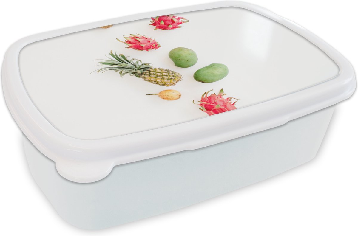 Broodtrommel Wit - Lunchbox - Brooddoos - Fruit - Tropisch - Ananas - 18x12x6 cm - Volwassenen