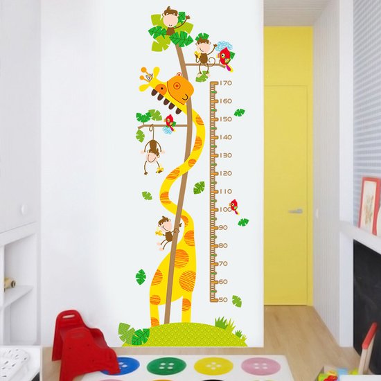 Baby Groeimeter Muursticker - Verwijderbare Hoogtemeter 70-170 Cm Met Giraf En Aap (Giraffe Monkey)