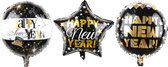 Happy New Year Set Ballonnen Goud/Zwart - 45x45 - 3 stuks - Vuurwerk - 2022 - Nieuw Jaar - Oud en Nieuw - Ballonnen - Helium Ballon - Oudjaarsavond - Thema feest - Folie ballonnen