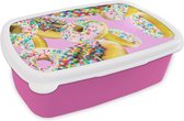 Broodtrommel Roze - Lunchbox - Brooddoos - Zwevende donuts - 18x12x6 cm - Kinderen - Meisje