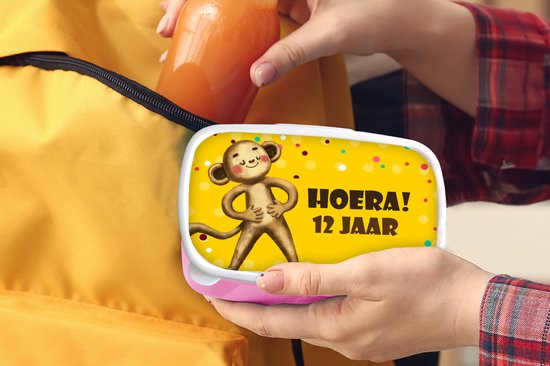 Lunch box Rose - Lunch box - Lunch box - Anniversaire - Singe - 12 ans - 18x12x6 cm - Enfants - Fille
