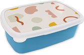 Broodtrommel Blauw - Lunchbox - Brooddoos - Pastel - Patronen - Vormen - 18x12x6 cm - Kinderen - Jongen