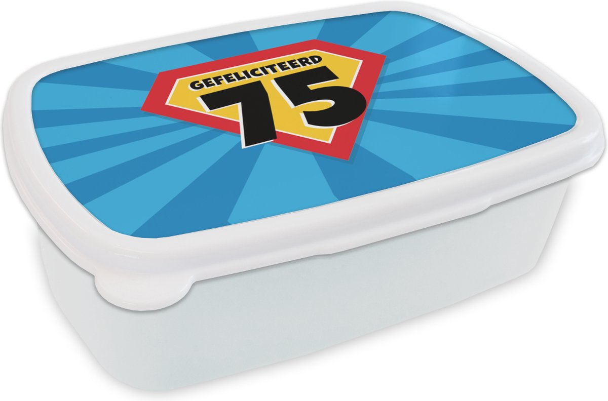 Broodtrommel Wit - Lunchbox - Brooddoos - Jubileum - Superheld - 75 jaar - 18x12x6 cm - Volwassenen