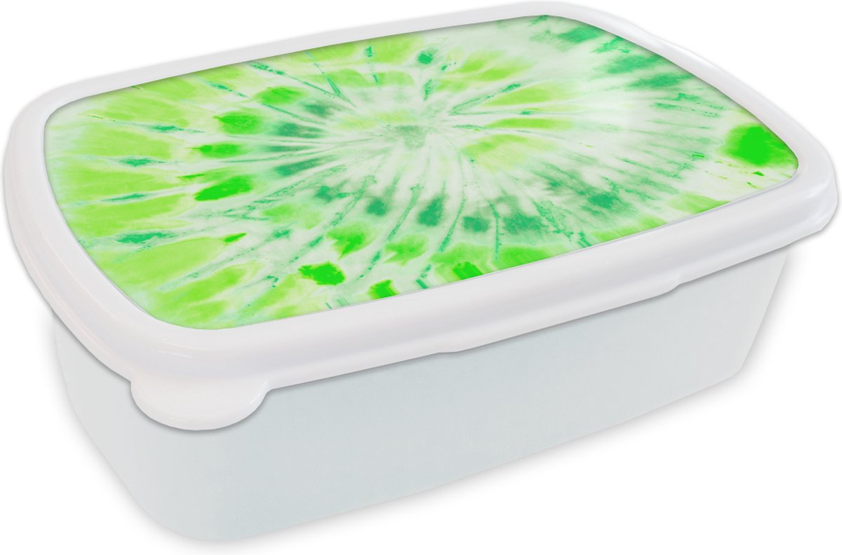 Broodtrommel Wit - Lunchbox - Brooddoos - Tie dye - Schelp - Groen - 18x12x6 cm - Volwassenen