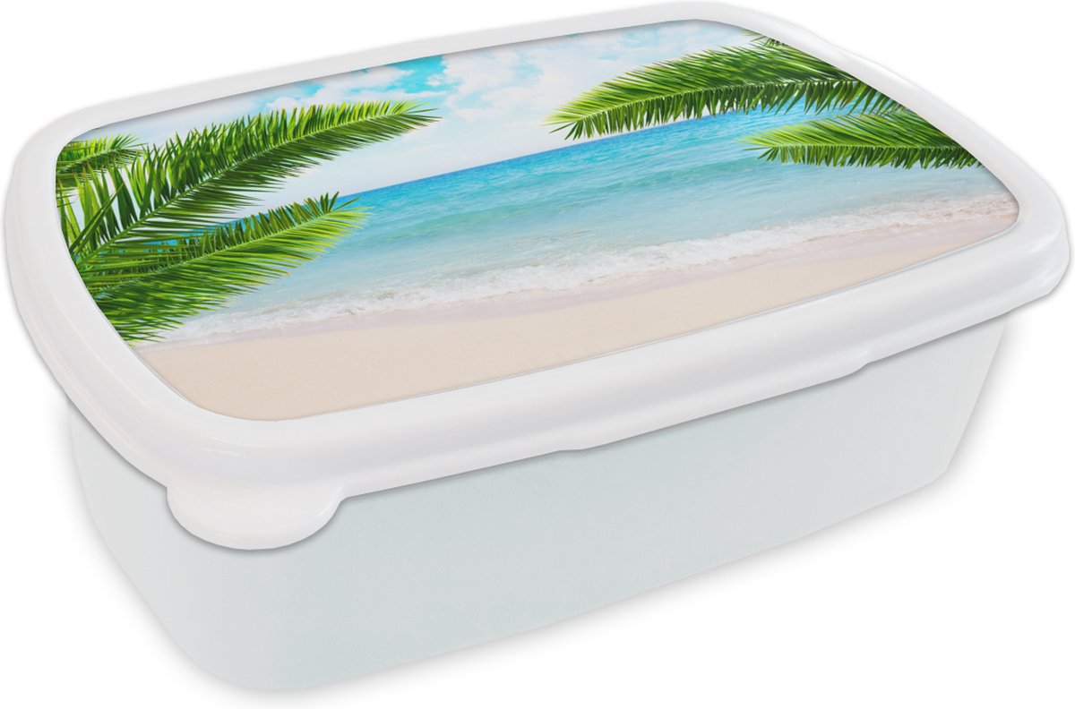 Broodtrommel Wit - Lunchbox - Brooddoos - Tropisch - Strand - Zee - 18x12x6 cm - Volwassenen