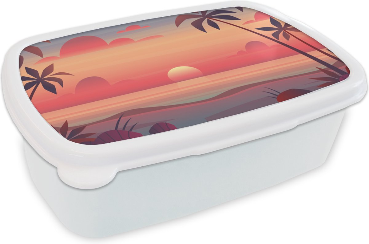 Broodtrommel Wit - Lunchbox - Brooddoos - Retro - Strand - Zon - 18x12x6 cm - Volwassenen