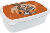Broodtrommel Wit - Lunchbox - Brooddoos - Man - Fiets - Retro - 18x12x6 cm - Volwassenen