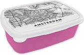 Broodtrommel Roze - Lunchbox - Brooddoos - Kaart - Amsterdam - Nederland - 18x12x6 cm - Kinderen - Meisje