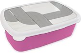 Broodtrommel Roze - Lunchbox - Brooddoos - Zwart - Wit - Lijn - 18x12x6 cm - Kinderen - Meisje