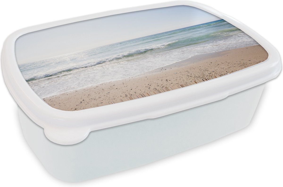 Broodtrommel Wit - Lunchbox - Brooddoos - Strand - Water - Turquoise - 18x12x6 cm - Volwassenen