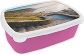 Broodtrommel Roze - Lunchbox - Brooddoos - Zee - Trap - Stenen - 18x12x6 cm - Kinderen - Meisje
