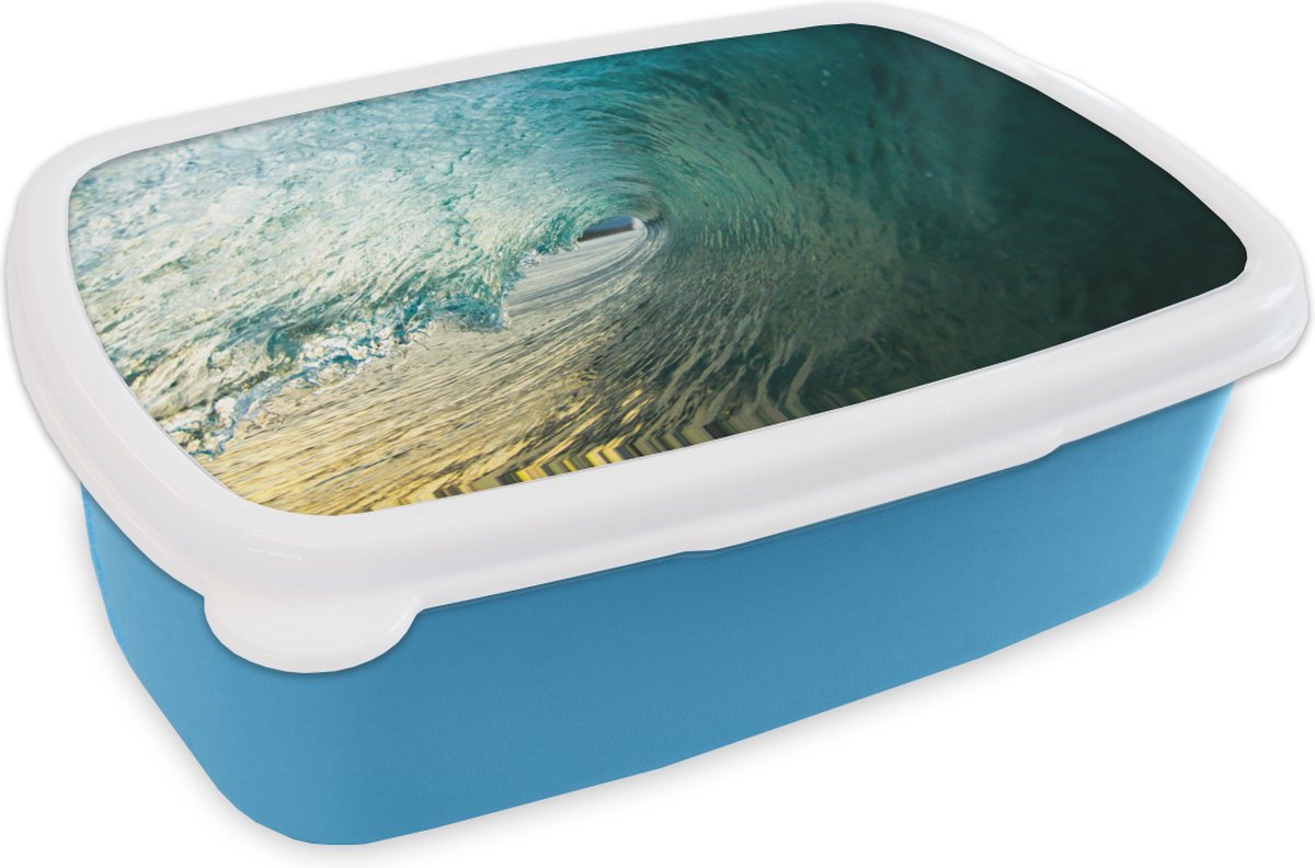 Broodtrommel Blauw - Lunchbox - Brooddoos - Zee - Golf - Amerika - 18x12x6 cm - Kinderen - Jongen