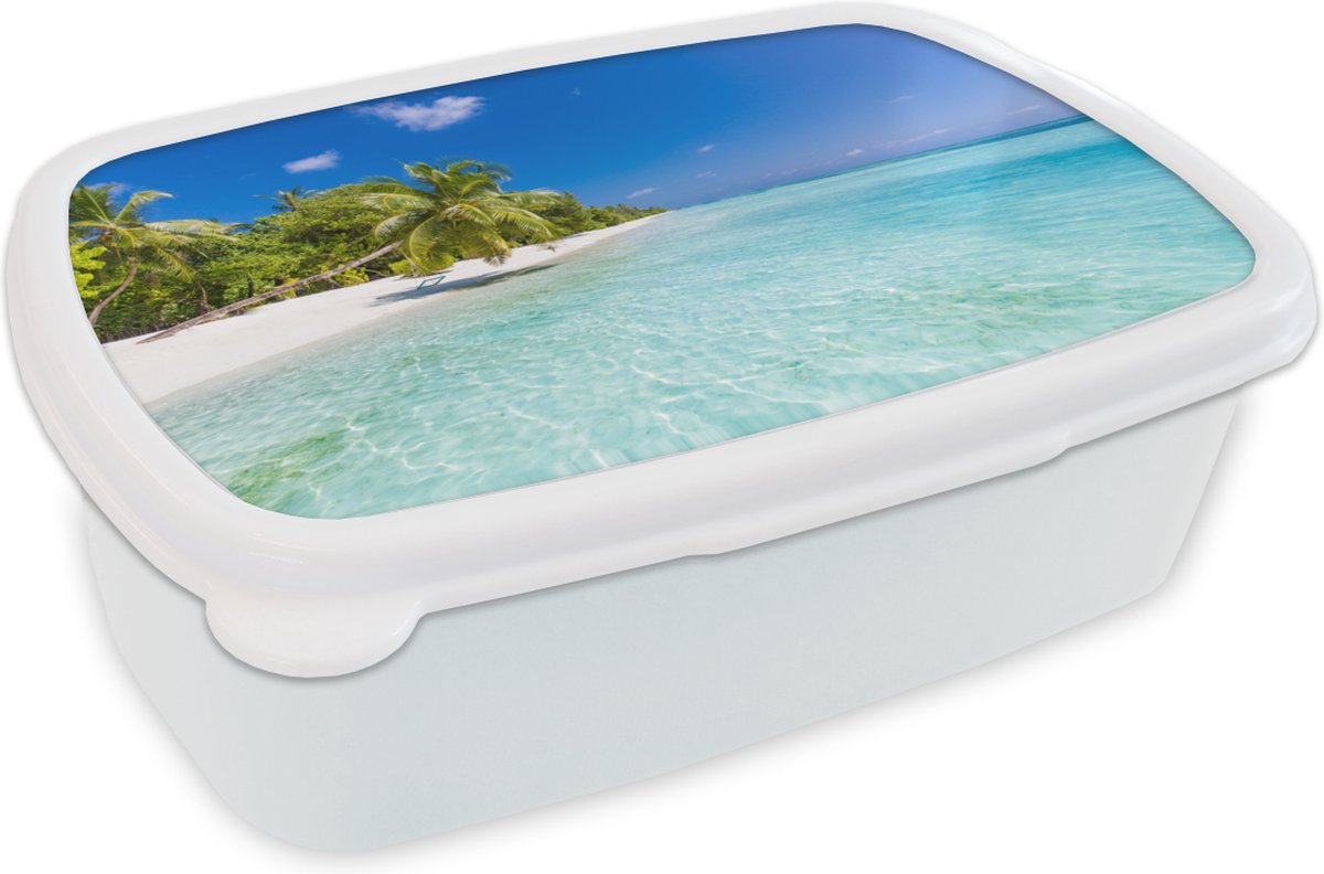 Broodtrommel Wit - Lunchbox - Brooddoos - Zee - Tropisch - Palmbomen - 18x12x6 cm - Volwassenen