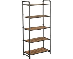 Hoppa! Magazijnstelling - Opbergrek, stellingkast, werkplaatskast, 63.8x30x129.5 (BxDxH), belastbaar tot 875 kg (175 kg per plank), 5 verstelbare legplanken, metalen legplank, legplank zonder bouten, zwaar rek, kelderrek voor zwaar gebruik - Zwart