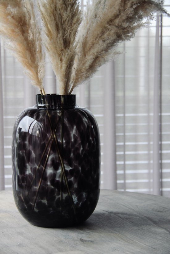 Cheetah vaas middel kleur zwart stevig glas | Cheetah black medium glass vase | Tijgervaas | BLACK FRIDAY | Interieur | Wonen | Cadeautip | Ø25 x H35 cm