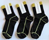 3 paar Happy socks "Lily" enkelsokken , zwart /geel , maat 36 - 38