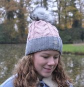 Hats&Co Two Tone damesmuts met pluim- roze/grijs - met wol