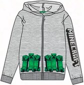 Minecraft Hoodie - sweater - met rits - Mele grijs - Maat 128 cm / 8 jaar