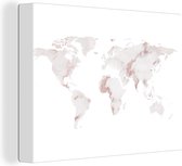 Wanddecoratie Wereldkaart - Marmer - Roze - Canvas - 40x30 cm