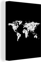 Décoration murale Carte du Wereldkaart - Plantes - Zwart - Toile - 90x120 cm