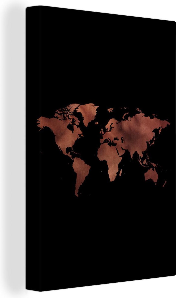 Afbeelding van product OneMillionCanvasses  Wanddecoratie Wereldkaart - Rood - Zwart - Canvas - 60x90 cm