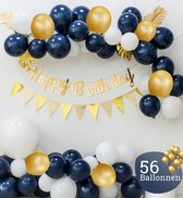 Sellaio Ballonnenboog met Slingers – Blauw met Goud - Ballonnen verjaardag – Versiering- Babyshower  – Inclusief strip en pomp – Complete set – 56 Ballonnen
