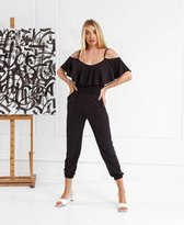 Just me jumpsuit zwart met offschoulder en kraag one size