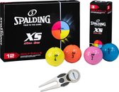 Spalding XS golfballen – 12 stuks – extra spin – multicolour – inclusief pitchfork – golf accessoires – gele-oranje-roze-blauwe golfballen - Cadeau