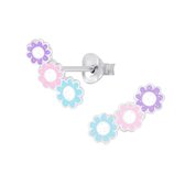 Joy|S - Zilveren Madelief bloem oorbellen - 3 bloemetjes - pastel