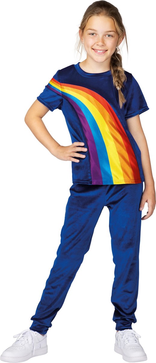 K3 verkleedkleding - verkleedpak regenboog blauw 6/8 jaar - Maat 134 — afbeelding 5