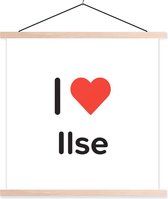 Posterhanger incl. Poster 120x120 cm - Schoolplaat - I love - Ilse - Meisje - Textielposter - Blanke latten