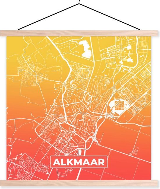 Porte-affiche avec affiche - Affiche scolaire - Plan de la ville - Alkmaar - Oranje - Jaune - 60x60 cm - lattes vierges